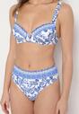 Niebieskie Bikini w Ornamentalny Wzór Biustonosz i Majtki Figi Mirazia