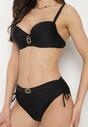 Czarne Bikini Biustonosz i Majtki Figi Ozdobione Metalicznymi Aplikacjami Kinionela