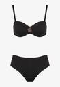 Czarne Bikini Majtki Typu Figi i Biustonosz z Geometryczną Ozdobą Kinavia