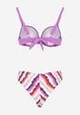 Fioletowo-Różowe Bikini Biustonosz i Majtki Typu Figi z Nadrukiem Natimela