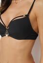 Czarne Bikini Biustonosz Push-Up z Ozdobnymi Paskami i Majtki Typu Figi Kinrisa