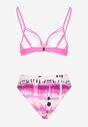 Fuksjowe Bikini Biustonosz Push-Up z Ozdobnymi Paskami i Majtki Typu Figi Kinrisa