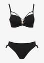Czarne Bikini Biustonosz z Aplikacją i Majtki Figi ze Ściągaczami Ulosella