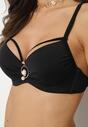 Czarne Bikini Biustonosz z Aplikacją i Majtki Figi ze Ściągaczami Ulosella