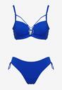 Niebieskie Bikini Biustonosz z Aplikacją i Majtki Figi ze Ściągaczami Ulosella