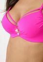 Fuksjowe Bikini Biustonosz z Aplikacją i Majtki Figi ze Ściągaczami Ulosella