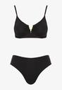 Czarne Bikini Biustonosz z Metaliczną Ozdobą i Majtki Figi Kinirela