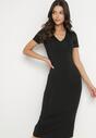 Czarna Sukienka Dopasowana Bodycon z Dekoltem w Serek Efricene