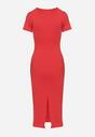 Czerwona Sukienka Dopasowana Bodycon z Dekoltem w Serek Efricene