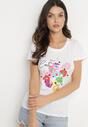 Biało-Niebieski T-shirt z Bawełny z Ozdobnym Nadrukiem Zaromeira