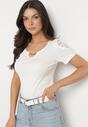 Biały Bawełniany T-shirt z Łańcuszkiem i Koronką Liraveira