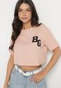 Ciemnoróżowy Bawełniany T-shirt Oversize o Krótkim Kroju Zariona