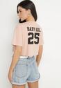 Ciemnoróżowy Bawełniany T-shirt Oversize o Krótkim Kroju Zariona