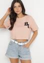 Ciemnoróżowy Bawełniany T-shirt Oversize o Krótkim Kroju Zariona