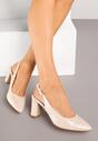 Beżowe Sandały na Słupku z Odkrytą Piętą i Skórzaną Wkładką Saliantia