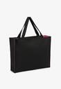 Czarno-Fuksjowa Torebka Shopper Materiałowa z Napisem Zasuwana Saliretia