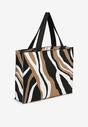 Brązowa Torebka Shopper z Suwakiem w Abstrakcyjny Print Salidrea