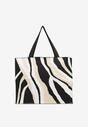Beżowa Torebka Shopper z Suwakiem w Abstrakcyjny Print Salidrea