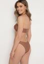 Brązowe Bikini Góra z Paskami na Szyję i Kwiatami 3D z Dodatkową Spódniczką Renzi