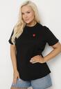 Czarny Bawełniany T-shirt Ozdobiony Sercem Tolianee