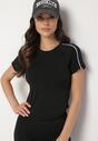 Czarny Komplet Sportowy T-shirt i Szorty z Ozdobnym Lampasem Zorettia