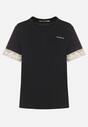 Czarny T-shirt z Bawełny Zdobiony Koronką z Cekinami Pollea