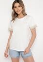 Biały T-shirt z Bawełny Zdobiony Koronką z Cekinami Pollea