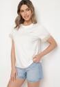 Biały T-shirt z Bawełny Zdobiony Koronką z Cekinami Pollea