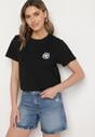 Czarny T-shirt z Bawełny Ozdobiony Naszywką Firolee