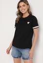Czarny T-shirt z Bawełny Ozdobiony Sercem Firiane