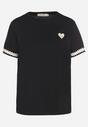 Czarny T-shirt z Bawełny Ozdobiony Sercem Firiane