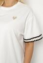 Biały Bawełniany T-shirt o Kroju Oversize ze Zdobieniem przy Rękawach Milatia