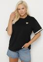Czarny Bawełniany T-shirt o Kroju Oversize ze Zdobieniem przy Rękawach Milatia