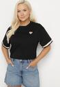 Czarny Bawełniany T-shirt o Kroju Oversize ze Zdobieniem przy Rękawach Milatia