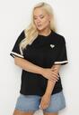 Czarny Bawełniany T-shirt o Kroju Oversize ze Zdobieniem przy Rękawach Milatia