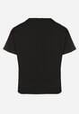 Czarny T-shirt z Bawełny Ozdobiony Cyrkoniami i Haftami Firarette