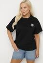 Czarny T-shirt z Bawełny z Naszywką Kwiatu Firirene