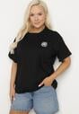 Czarny T-shirt z Bawełny z Naszywką Kwiatu Firirene