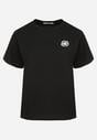 Czarny T-shirt z Bawełny z Naszywką Kwiatu Firirene