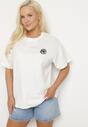 Biały T-shirt z Bawełny z Naszywką Kwiatu Firirene