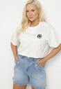 Biały T-shirt z Bawełny z Naszywką Kwiatu Firirene