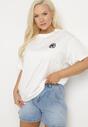 Biały T-shirt z Bawełny z Naszywką Kwiatu Firirene
