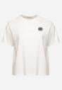 Biały T-shirt z Bawełny z Naszywką Kwiatu Firirene