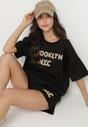 Czarny Komplet Oversize z Wiskozą T-shirt i Szorty z Nadrukiem Liravella
