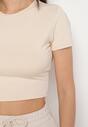 Beżowy T-shirt z Wiskozą o Dopasowanym Kroju Typu Crop Top Folirra