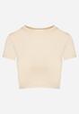 Beżowy T-shirt z Wiskozą o Dopasowanym Kroju Typu Crop Top Folirra