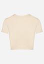 Beżowy T-shirt z Wiskozą o Dopasowanym Kroju Typu Crop Top Folirra