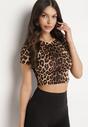 Panterkowy T-shirt z Wiskozą o Dopasowanym Kroju Typu Crop Top Folirra