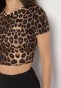 Panterkowy T-shirt z Wiskozą o Dopasowanym Kroju Typu Crop Top Folirra