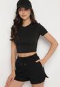 Czarny T-shirt z Wiskozą o Dopasowanym Kroju Typu Crop Top Folirra